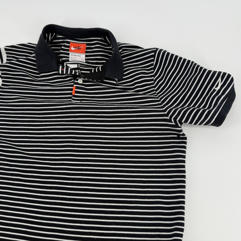 Nike The Nike Polo Dri-FIT Striped Short Sleeve Shirt Black White Mens Medium